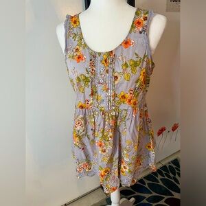 Baby doll type cut tank top floral pattern with pleates and eyelet lace